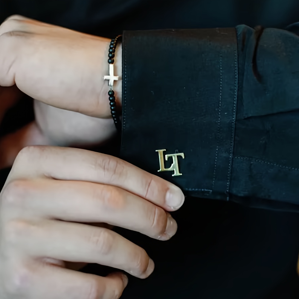TEMU 【customized】initial Custom Cufflinks For Men, Custom Stainless Steel Cufflinks, Fashion Jewelry Set