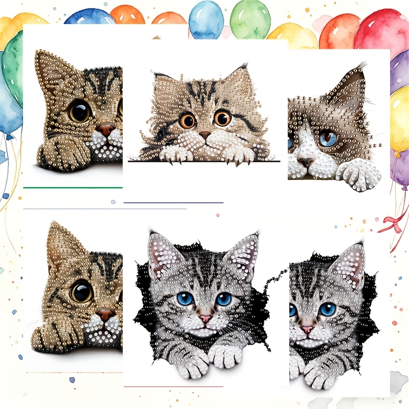 TEMU 6pcs Diy Diamond Painting Greeting Card & Envelope Set - Round Diamond Mosaic Suitable For Birthdays, Holidays, Handmade Craft Cards With