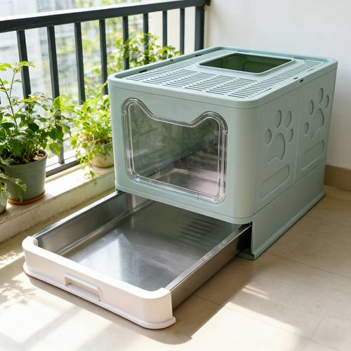 large stainless steel enclosed cat litter box litter box foldable pull out stainless steel tray easy to for multi cat households christmas and new year gift without battery