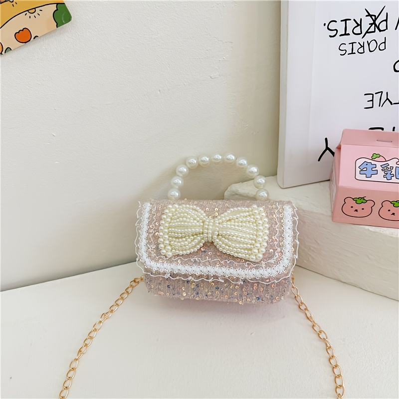 Image of Sequin Pearl Bow Crossbody Bag, For Stylish, Suitable For , Good Mouth Red Envelope Snack Bag