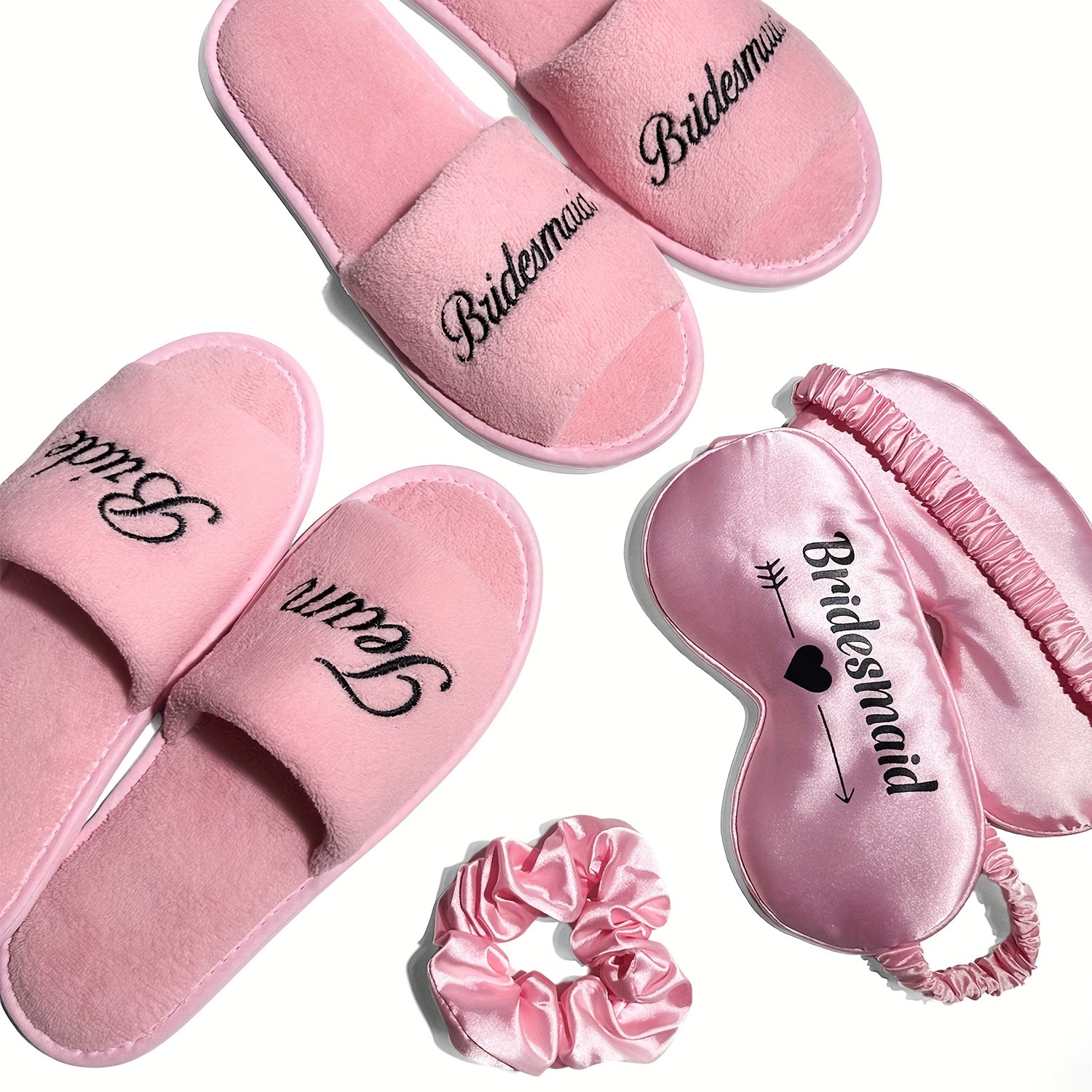 

Pink Bridal Party Slipper, Open Toe Lightweight Plush Comfort Flat Shoes, Non-slip Soft Sole For Bridesmaids & Team Bride, Wedding Party Home Guest Slippers Suitable For Winter