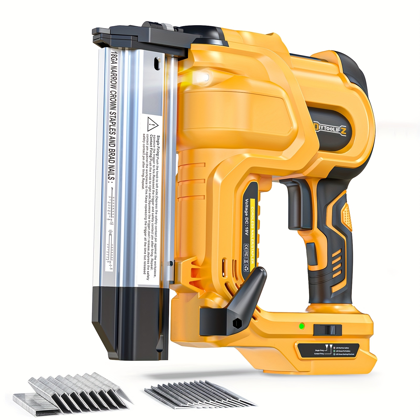 TEMU Diytoolifz Brad Nailer Cordless Stapler For 18v, 2in 1 Electric Nail Gun/staple Gun With 1000 18ga Nails/, Battery Inch Nailer For Trim Wood