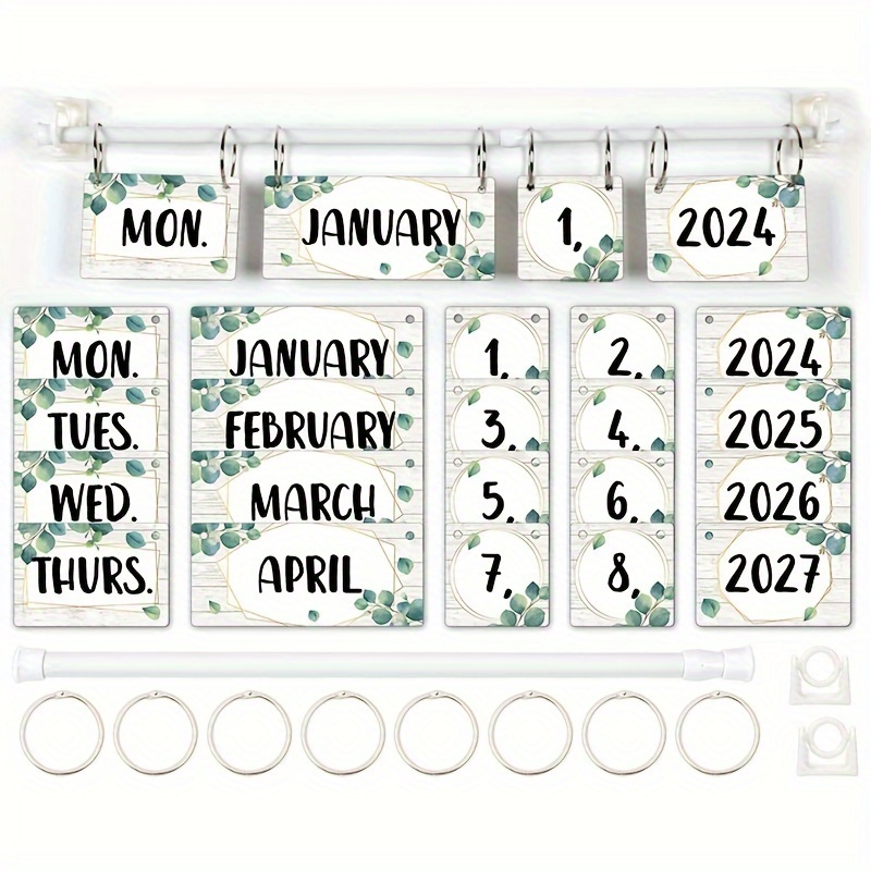 

Boho Greenery Flip Calendar Set With Holder - 54 Date Cards, Adjustable Stand For Classroom & Home Decor