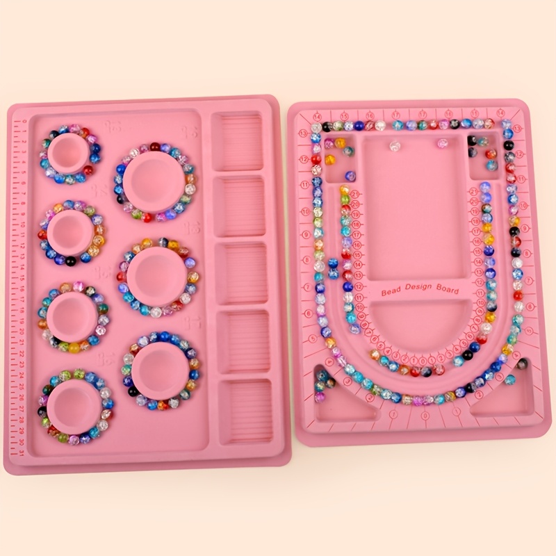 TEMU Plateau de pour Ensemble Collier + Bracelet, Plat à Perles pour la Création de Bijoux de Bracelets Main, Enfilage de Perles, Outil de Mesure et