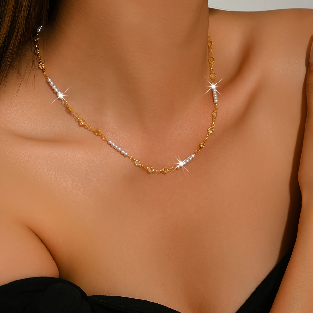 Women's Elegant Thin Chain Imitation Pearl Clavicle Necklace, Versatile Accessory