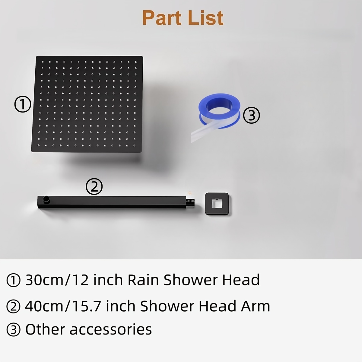 Complete Stainless Steel Shower Head Set with 16-Inch Extension Arm