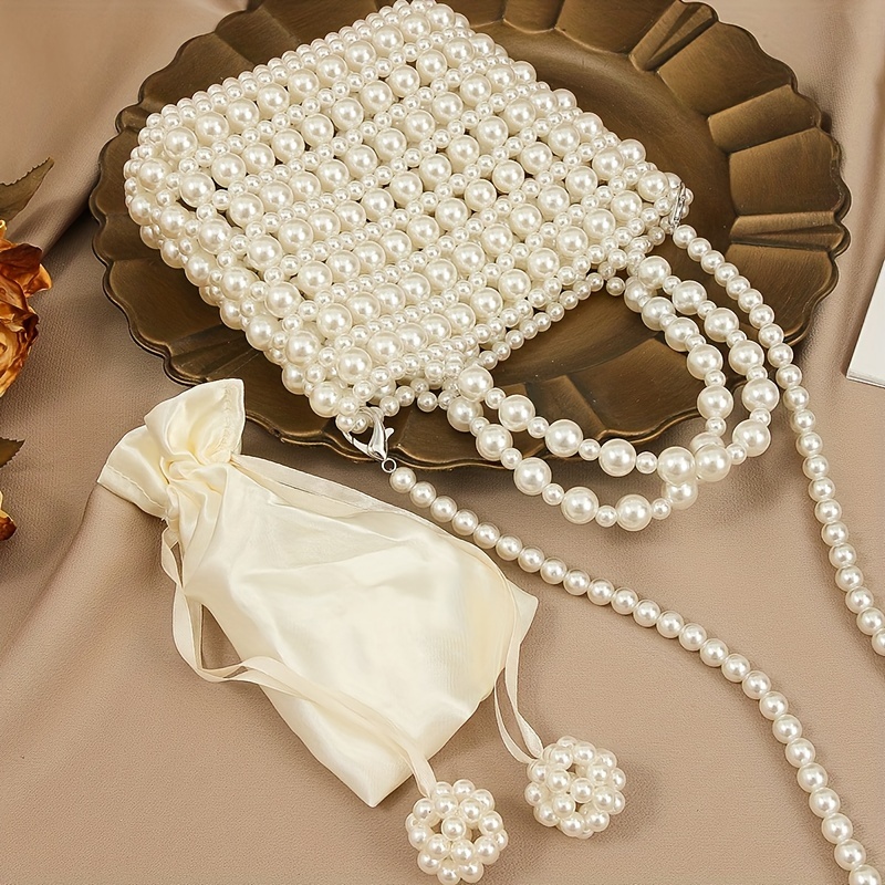 Sac à Main Élégant pour Femme avec Perles Pochette Chic Légère avec  Bandoulière Chaîne Détachable pour Bal et Événements