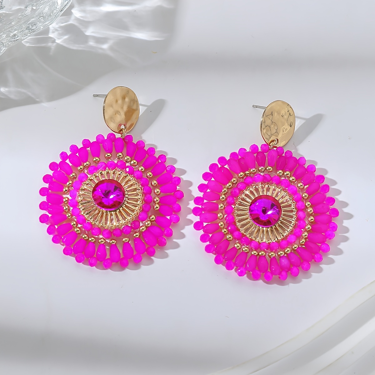 Image of 1 Pair Bohemian Ethnic Style Sunflower Handmade Bead Earrings, Random Bead Colors, Summer Fashion Retro Dangle Earrings, Gift For Lovers Mothers, Valentine's Day Mother's Day Gifts
