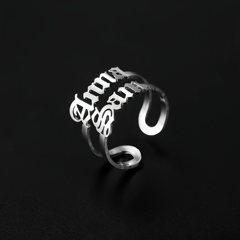 E-shop Individueller Old English Namensring, personalisierter doppellagiger hohler Namensring, Edelstahlöffnung, verstellbarer Ring, tägliche Finger