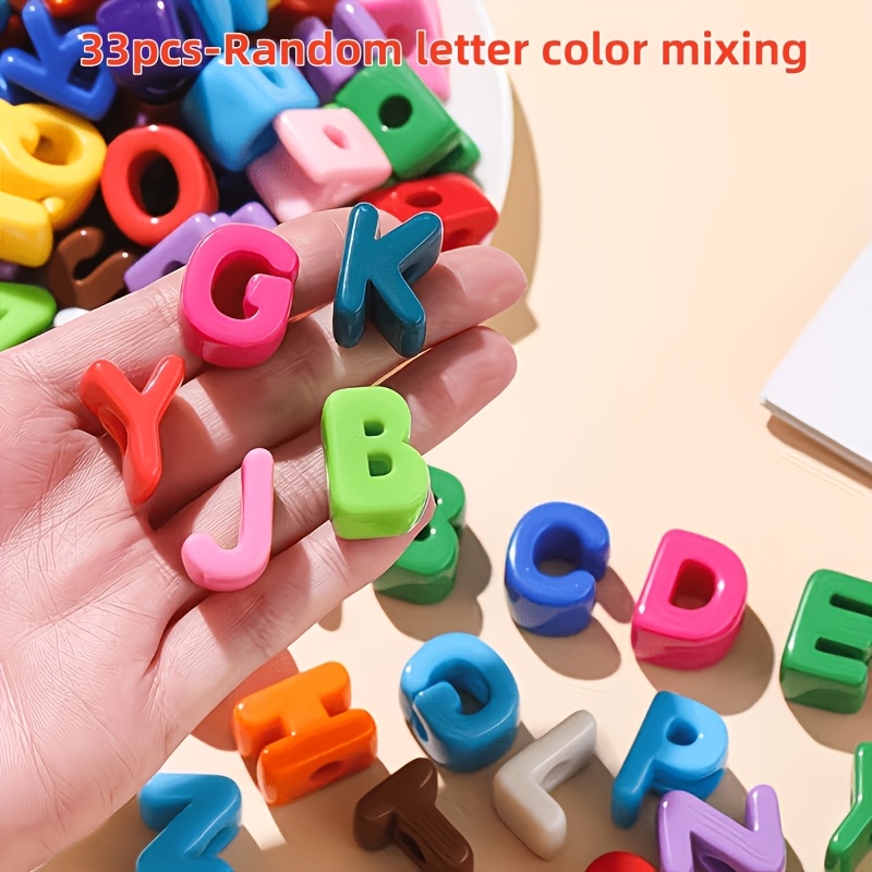 TEMU 33pcs Large Hole Horizontal Hole Random Letter Beads - Random Colors - Jewelry Making Supplies - Suitable For Diy Necklaces, Friendship Couple