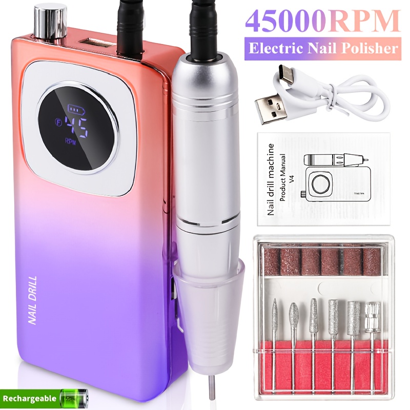 

Professional Electric Nail Drill Machine, 45000 Rpm High- Manicure Pen With Hd Display, Usb Rechargeable (2000mah Lithium Battery)