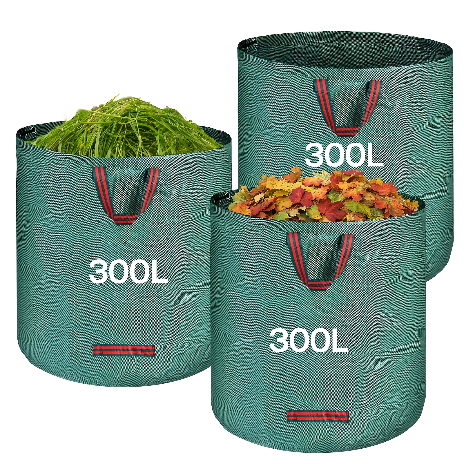 Image of 3pcs Set 300l Garden Trash Bags, Reusable, Durable, Suitable For Leaf Collection, With , Trash Can, Suitable For Pruning Leaves, Lawns And Weeds, Outdoor Garbage Classification