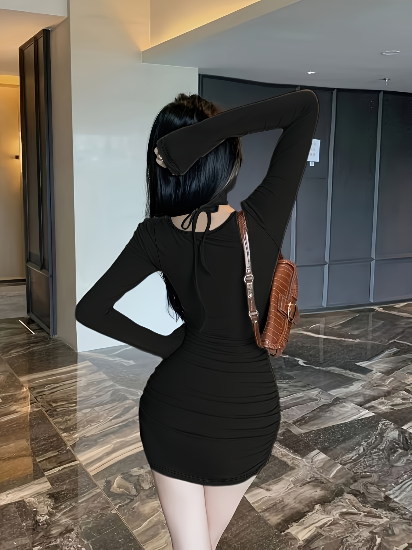 hollow pleated drawstring camisole dress temu - Temu