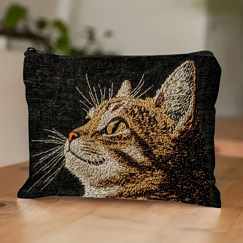 TEMU 【2D】猫 メイクアップバッグ - 携帯用ジップポーチ、レディース向け、丈夫なポリエステル製バッグ、鮮やかな猫デザイン、友人へのプレゼントに最適、旅行の必需品 | 鮮やかな猫デザイン | 丈夫な付き