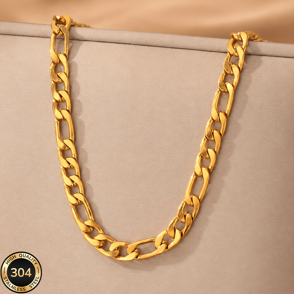 TEMU Collar de moda fácil de acero inoxidable 304 304 304 chapado en oro de 18K, unisex, uso diario, de , duradero, a prueba de agua, resistente a la