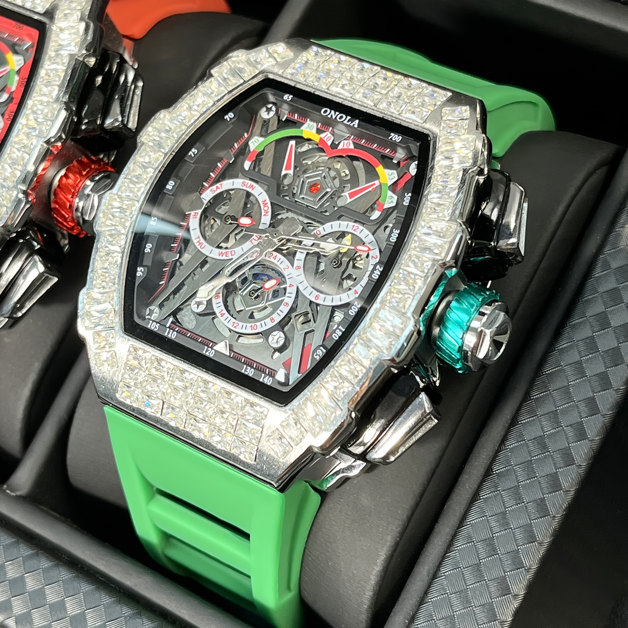 ONOLA Men'S Hollowed-Out Automatic Mechanical Watch - Sporty Barrel-Shaped, 3ATM Waterproof, Multifunctional with Date Display, Ideal for Daily Wear & Business Activities, Perfect Father'S Day Gift, ONOLA, Without Battery