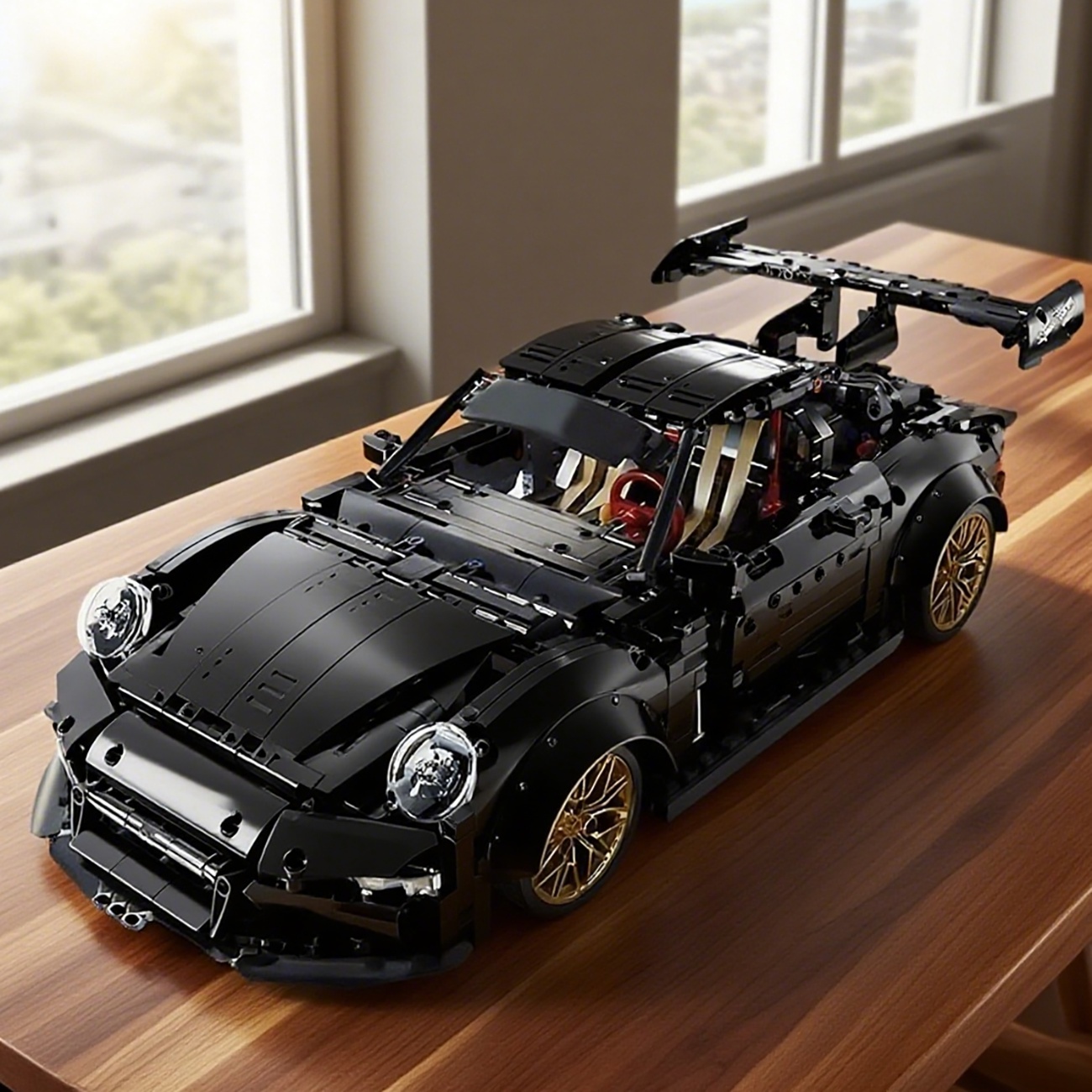 1330pcs edition black car building block set, vehicle model kit