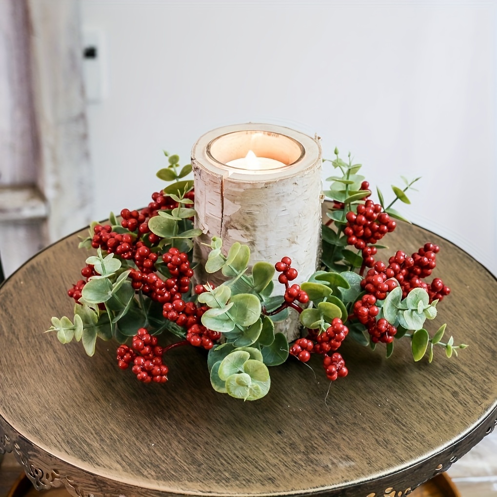 

Christmas Wreath With Candle Ring - Artificial Eucalyptus & Garland For Front Door, Window, Fireplace - Decor