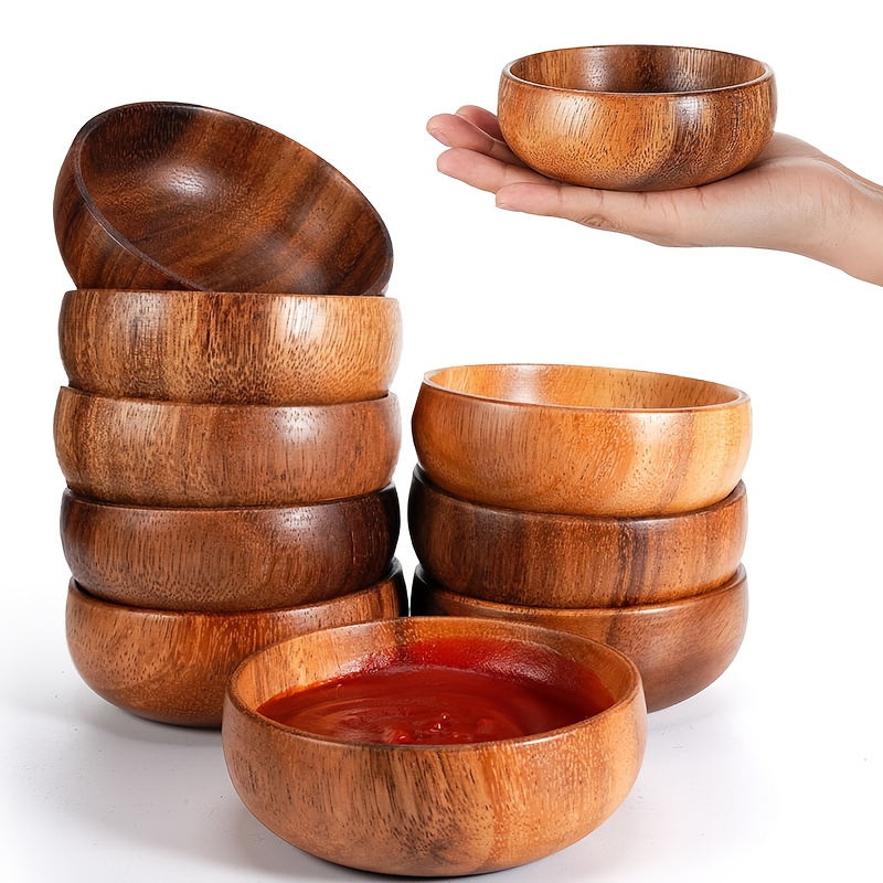 TEMU 10/5pcs Small Wooden Bowls For Food, Small Bowls Carved, 4-inch Acacia Dip And Snack Bowls For Nuts And Sauces, Charcuterie Board Accessories