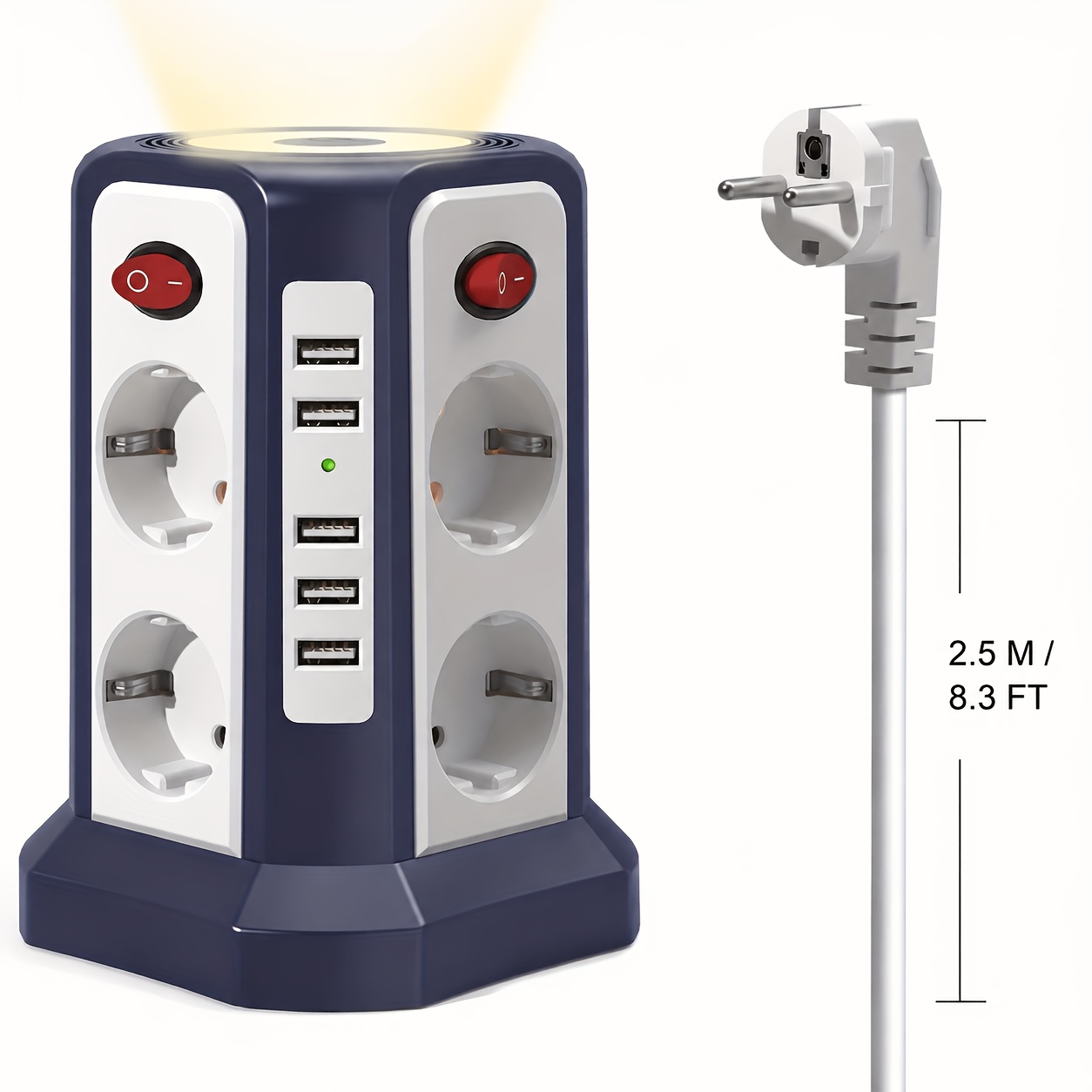 Multi-socket Protector With 5 Usb Ports And 8 Slots, Switch-equipped Outlet, Extension Cord, Multi-socket Tower, Suitable For Home And Office