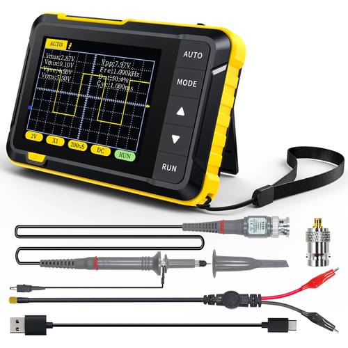 handheld mini oscilloscope current measuring instrument 2 and 1 portable digital oscilloscopes 200khz 2 5ms s high sample rate with trigger function and built in battery