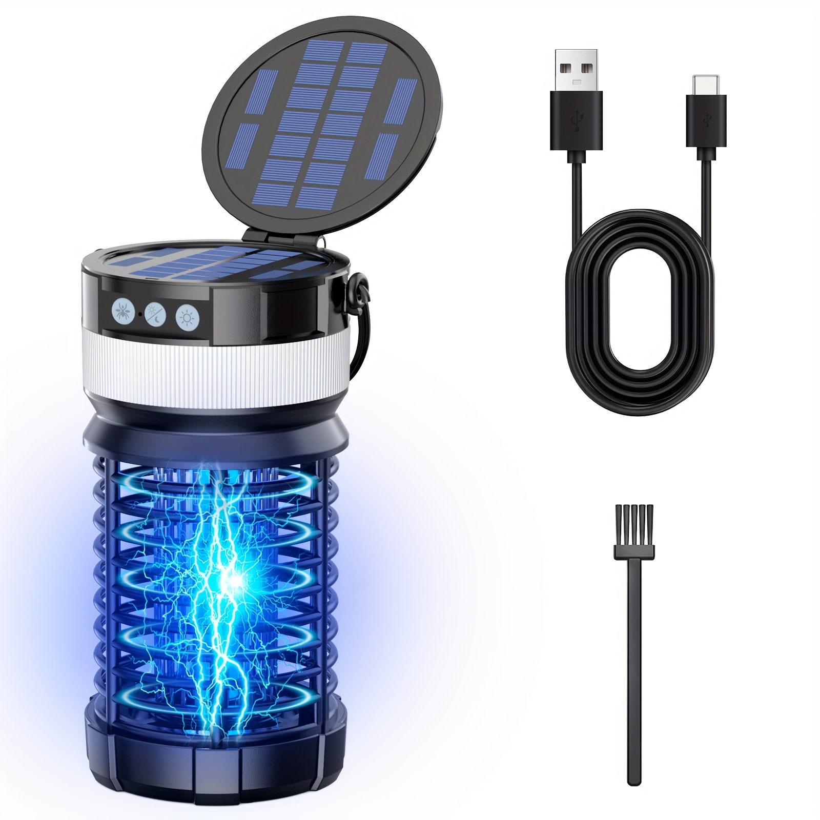 TEMU Solar Powered Insect Killer For Outdoor And Indoor Use, High-efficiency Killer, Fly Trap, Portable Electric Killer With Led Lights, Suitable For