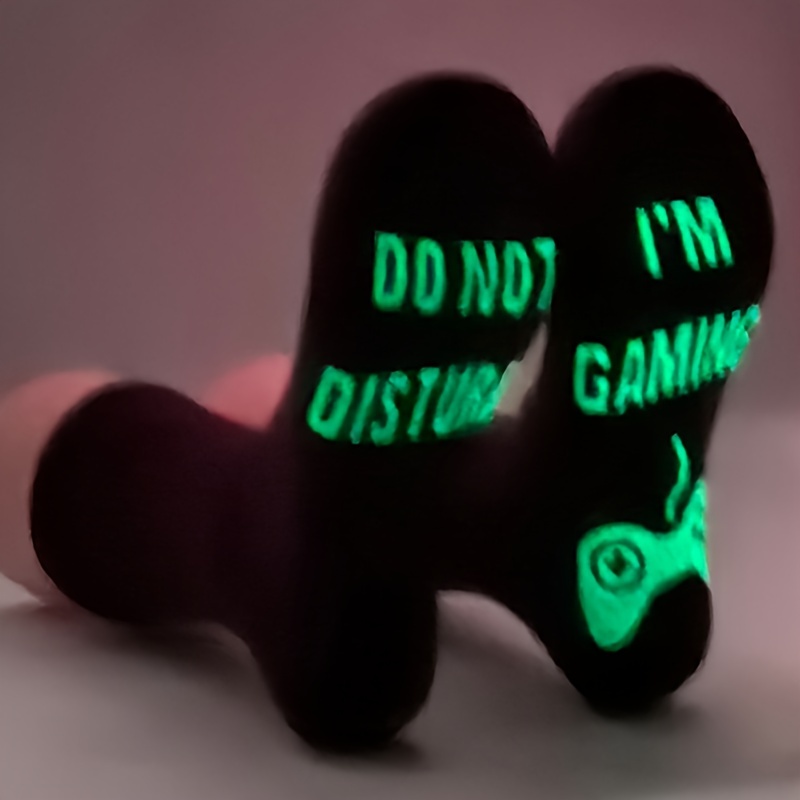 Pair of Black Anti-Slip Cotton Socks 'Glow-in-the-Dark Gaming Socks' for Men