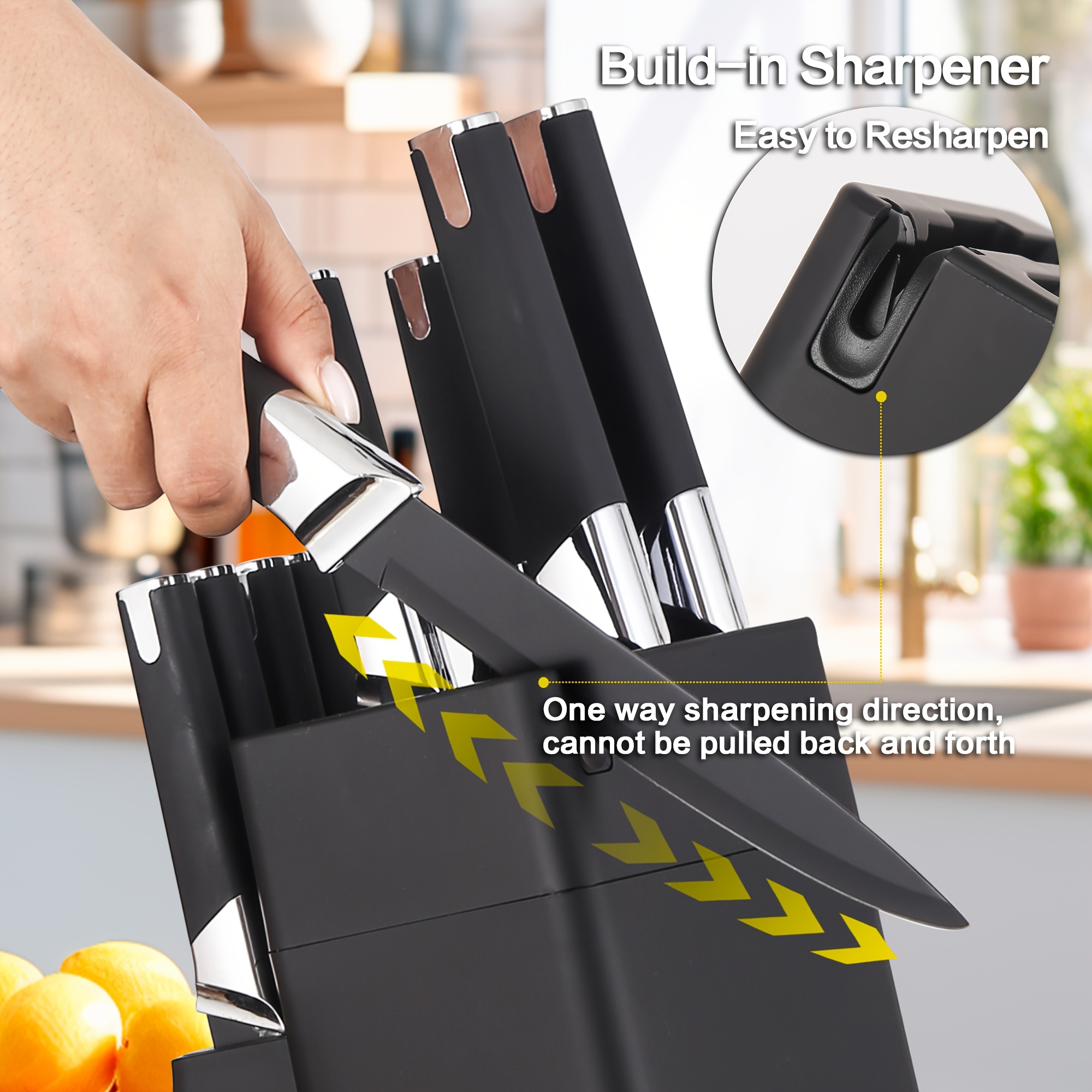 13pcs All-in-One Kitchen Knife Set with Holder - Includes 6 Steak Knives, Chef Knife, Bread Knife & Scissors - Perfect Housewarming Gift for New Home - Sharp & Durable Cooking Tools