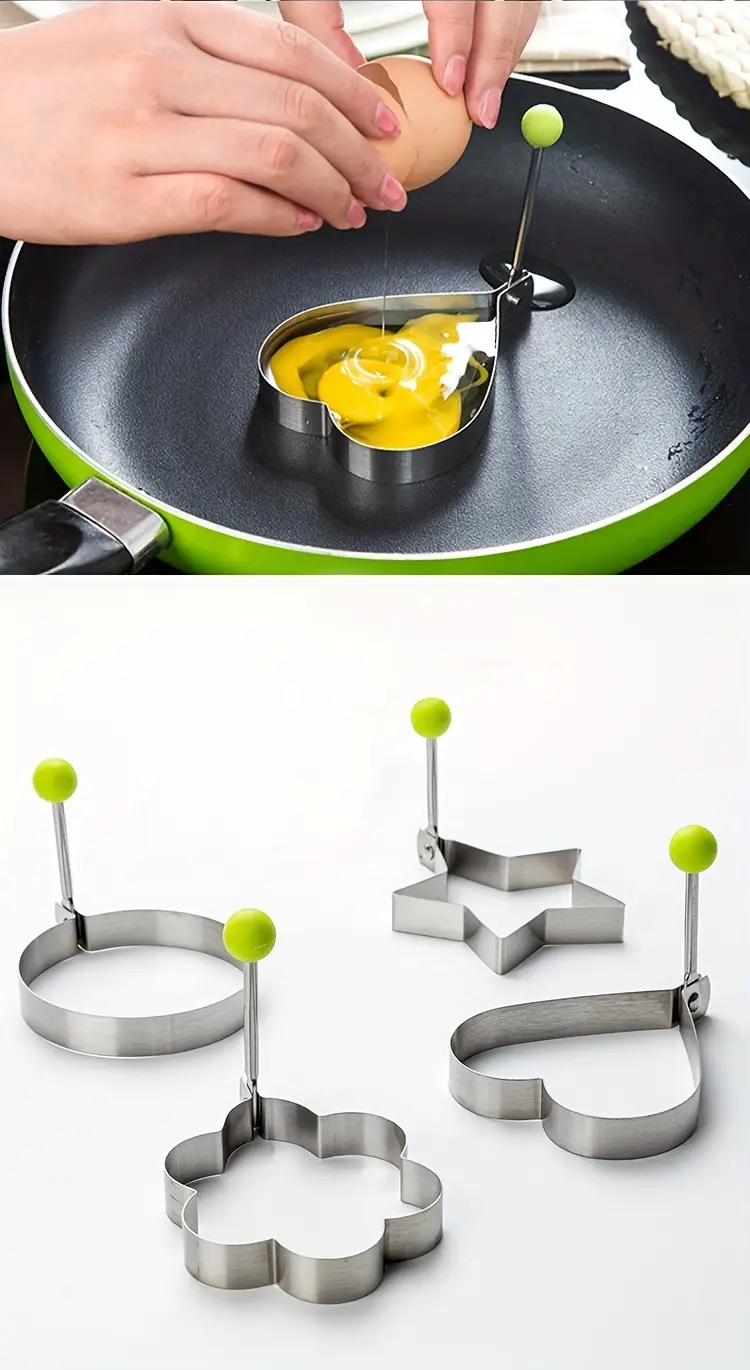 4pcs stainless steel egg rings set creative non stick egg pancake mold kit for diy fried egg shapers for cooking baking food preparation ideal for christmas halloween easter thanksgiving st patricks day details 7