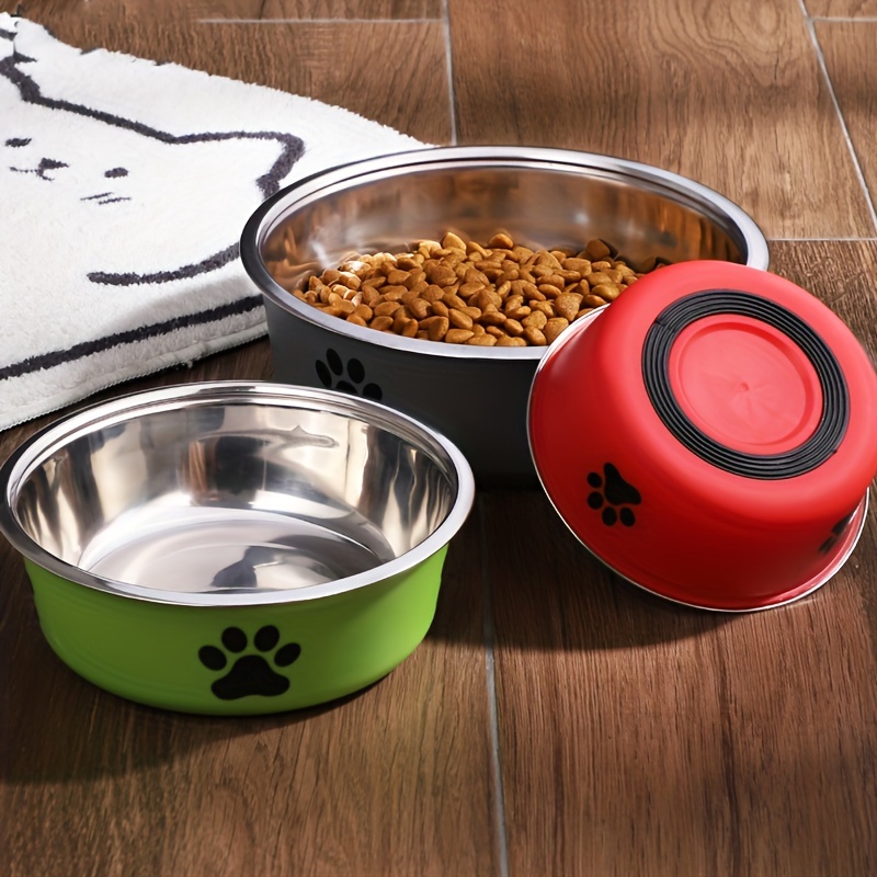 

1pc Durable Stainless Steel Pet Bowl, Anti Slip, Easy To Clean, Cute Paw Print Dog Bowl Perfect For Food & Water