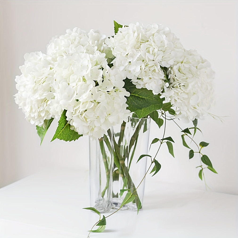 

6 Stems Hydrangea Artificial Flowers With 2 Leaves - Fabric Material - Flower Arrangement Accessories