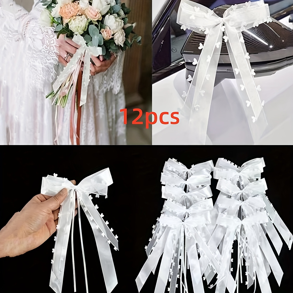 E-shop 12 Stück 12*25 cm Weiße Herzförmige Spitzen-Schleifenbänder für DIY Geschenkverpackung, Hochzeitsdekoration, Stuhldekoration, Heimdekoration,