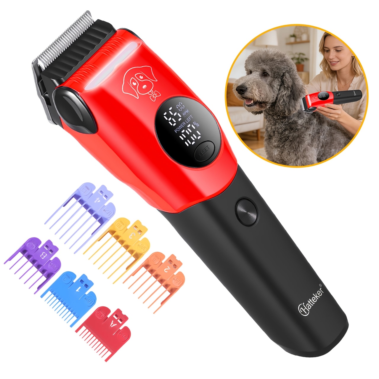 TEMU Hatteker Pet Hair Trimmer Dog Grooming Clippers Cat Clippers Cordless Rechargeable Pet Clippers Variable Speed Pet Clippers