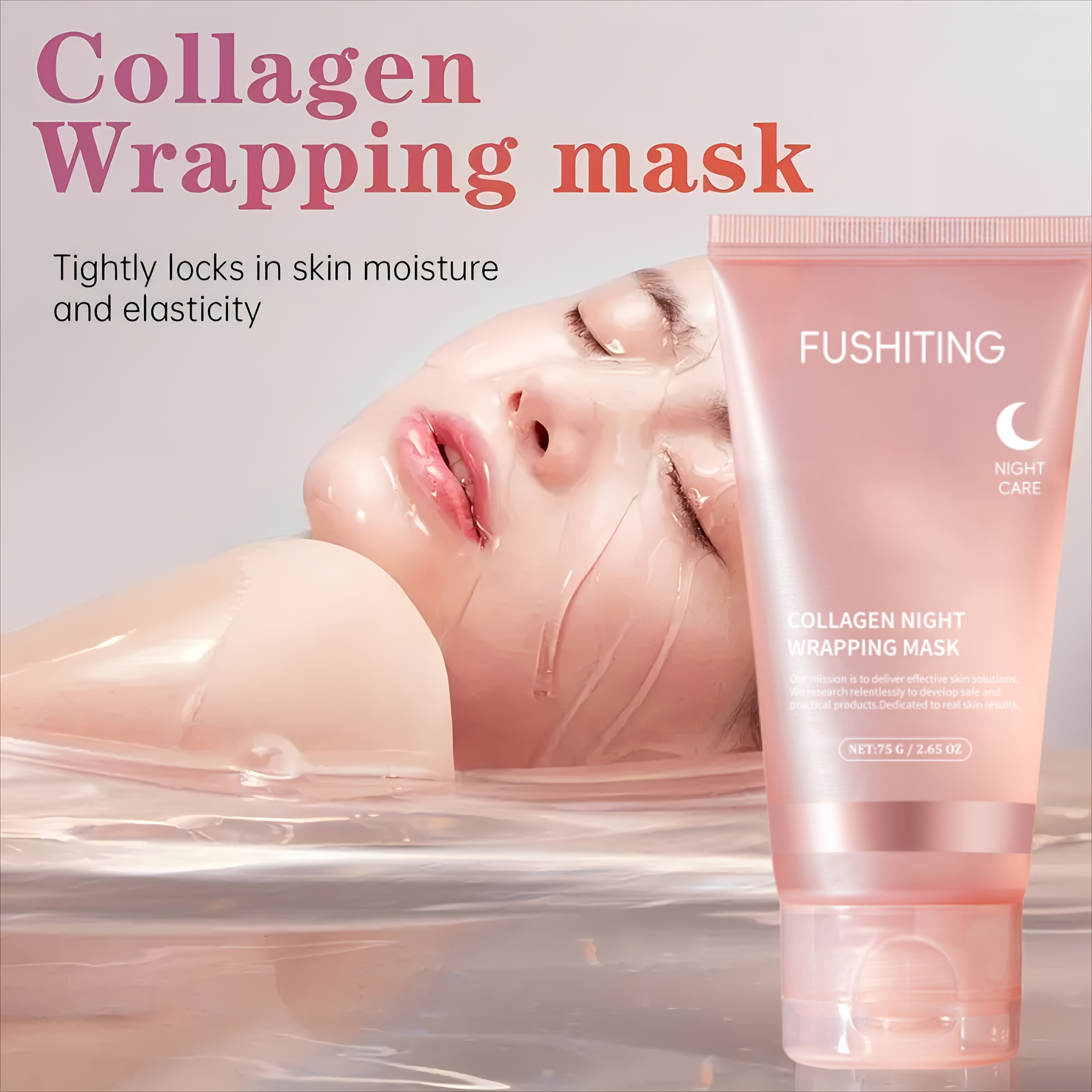 FUSHITING Collagen Night Wrapping Mask - Enriched with Collagen, Ceramide, Hyaluronic Acid, And Niacinamide - Provides Moisturization And Enhances Elasticity - Light Beige Care for Nighttime Skincare