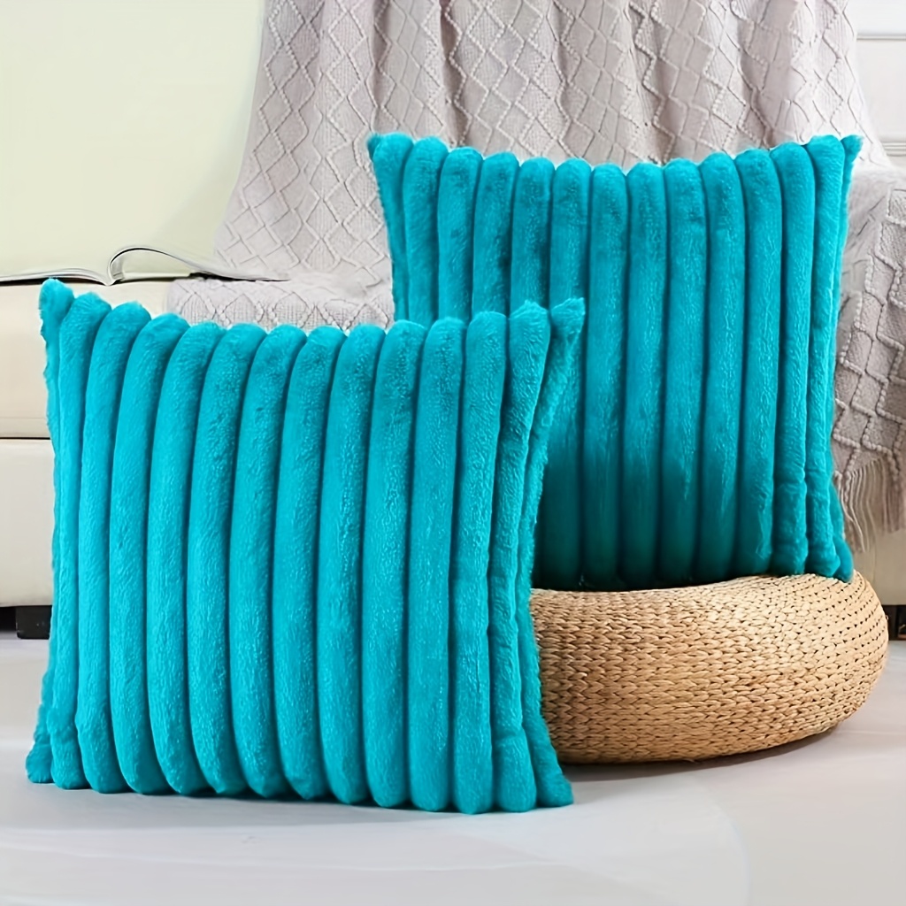 TEMU Faux Fur Plush Throw Pillow Covers Set Of 2, Luxury Soft Fluffy Striped Decorative Spring Pillow Covers For Sofa, Couch, Living Room