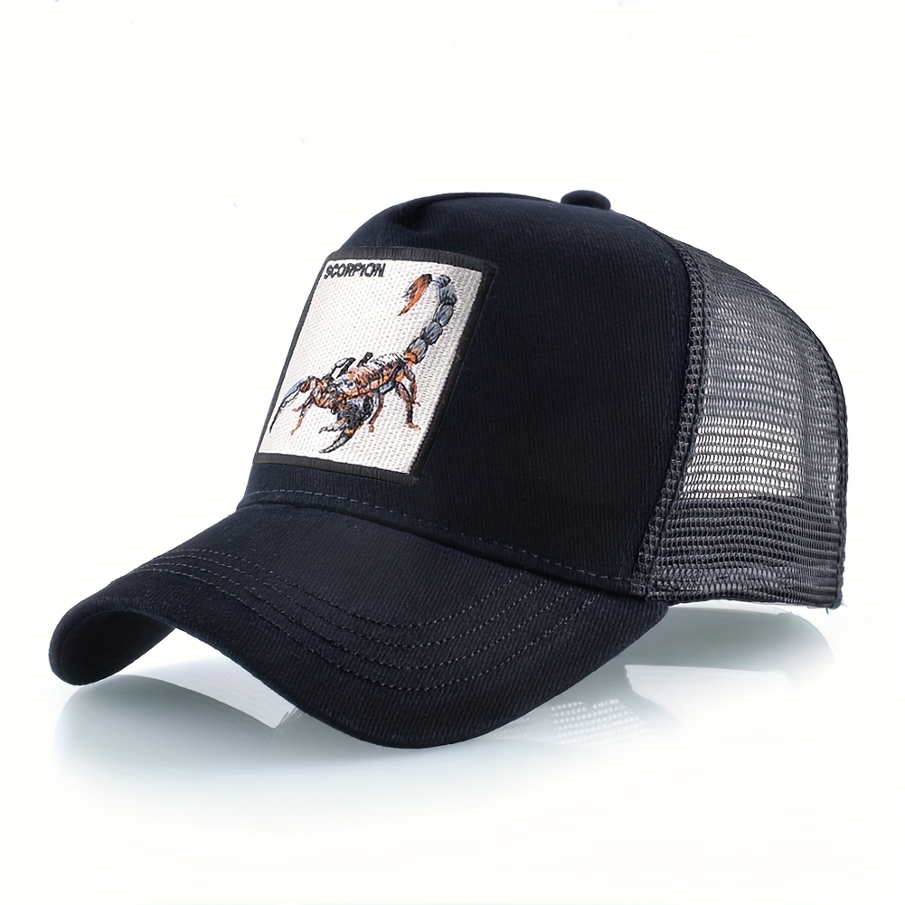TEMU Casquette de Baseball Brodée Scorpion - Casquette de en Polyester Légère et Ajustable pour la Randonnée Air, Voyage & Halloween - Sportive