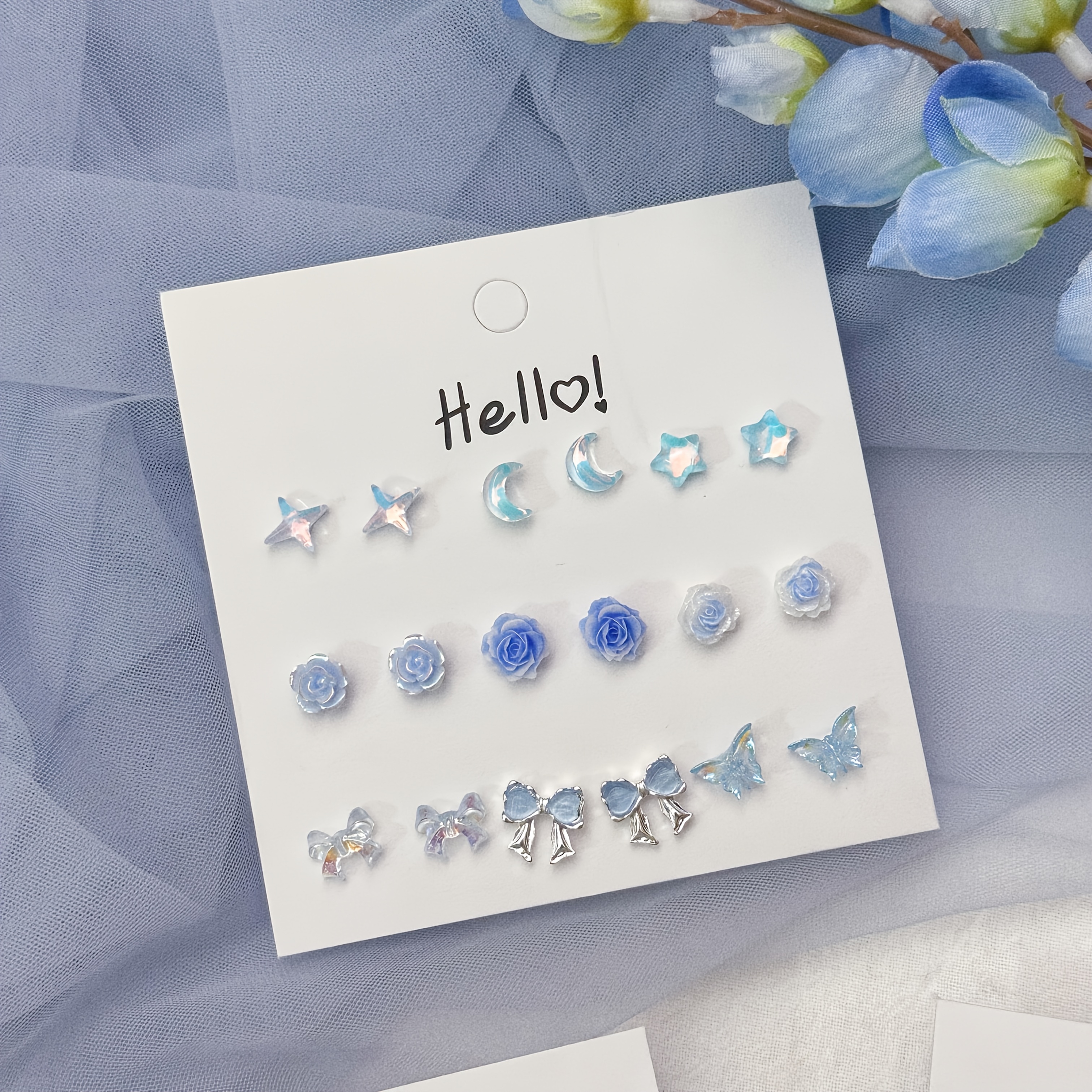 9 pairs star bowknot earrings elegant beautiful - Temu