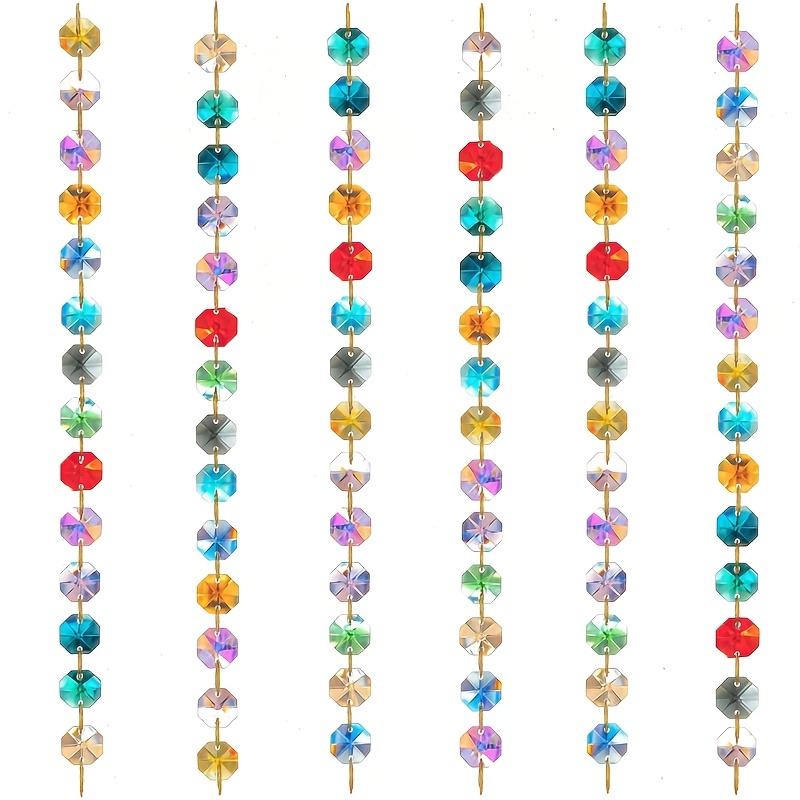 6pcs Glass Mixed Color Crystal Pendant Lights To Replace Octagonal Beads, Hanging Bead Chain Flower Garlands, Door Curtains, Candle Holders, Party Wedding Christmas Decoration Gifts