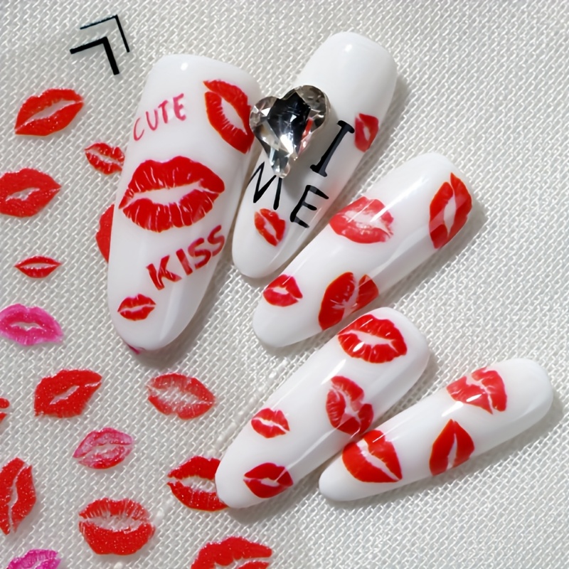 A 's Day Cartoon Red Lips Nail Art Sticker, Suitable For Personal Diy And Nail Salon