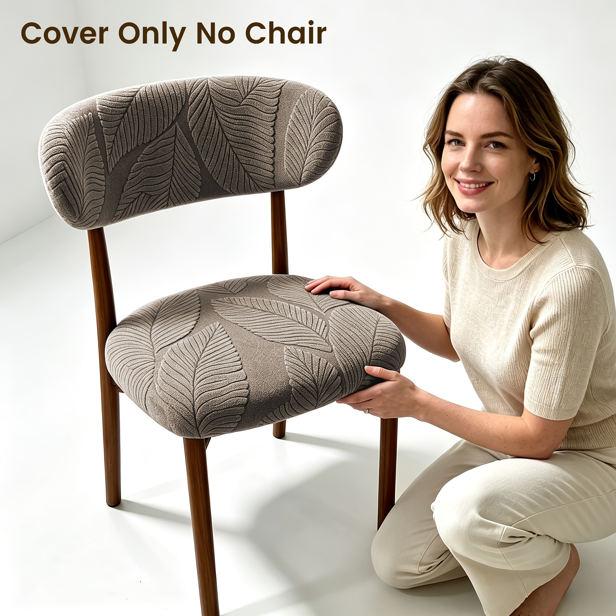 TEMU 2pcs Set: 1 Seat Cushion Cover + 1 Back Cushion Cover. Stretchy Chair Cover With Leaf Floral Pattern, Chair Slipcover For Chairs With Curved