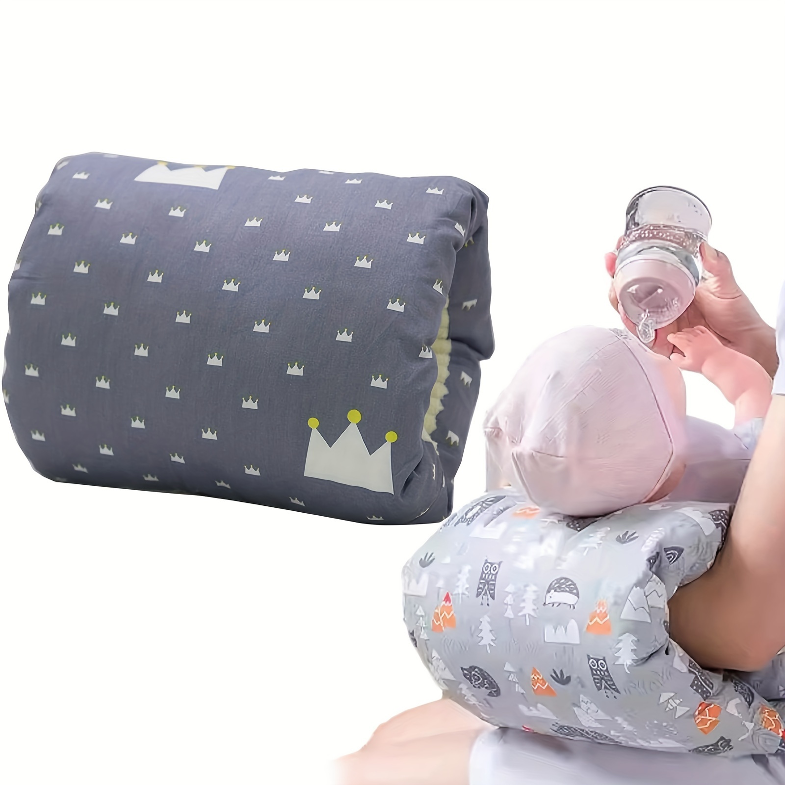  Yanmucy Paquete de 2 fundas de almohada de lactancia en forma  de U para recién nacido, fundas de cojín para lactancia materna, patrón  lindo elástico, reemplazable, fundas de almohada de alimentación
