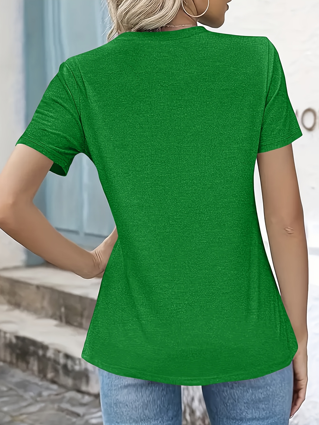 Women'S Casual Summer T-Shirt - Solid Color, Round Neck, Short Sleeve, Comfortable Loose Fit, Dark Blue, Polyester Blend, Machine Washable, Casual Summer Wear | Round Neck Tshirt | Texture