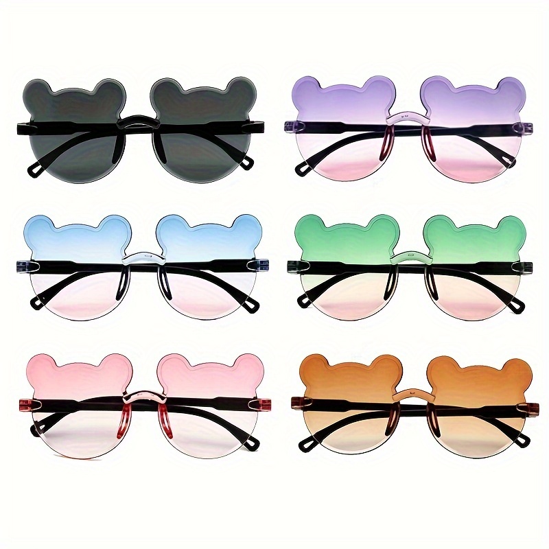 

6pairs, Trendy Cute Rimless Cartoon Bear Fashion Glasses, For Boys Girls Outdoor Sports Party Vacation Travel Supplies Photo Props