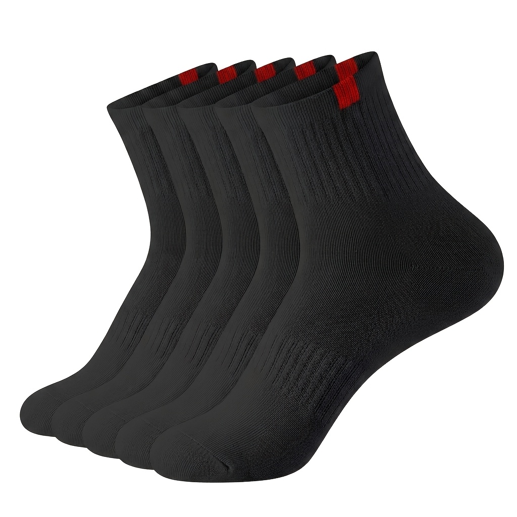 TEMU 5 Pairs Men's Bamboo Mid Crew Socks Soft And Breathable Short Socks Cozy Quarter Socks For Daily White
