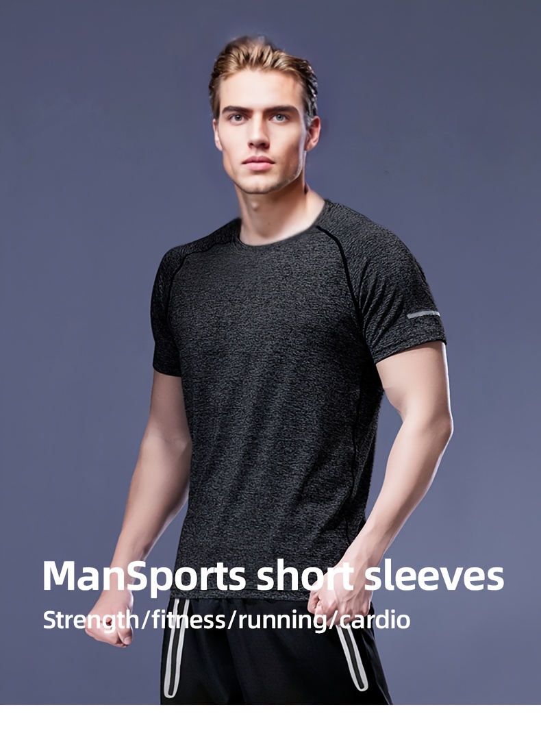 Men'S 4pcs Set of Summer Sports T-Shirts, Elastic Fitness Short-Sleeved Round-Neck Slim Fit Top, Gray And Black, Can Be Worn for Sports, Running, Basketball, Fitness, Etc