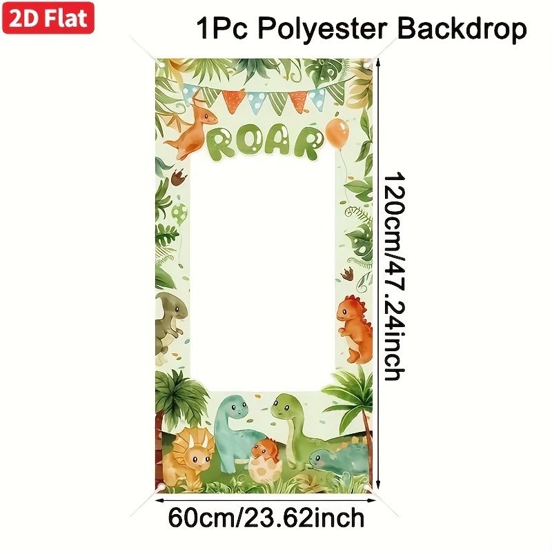 TEMU 2d Flat, 2d Flat - 2d Flat, 2d Flat - 2d Flat Banner, 1pc, Green Dinosaur Polyester Fiber Frame Background - Cartoon Roaring Dinosaur Party