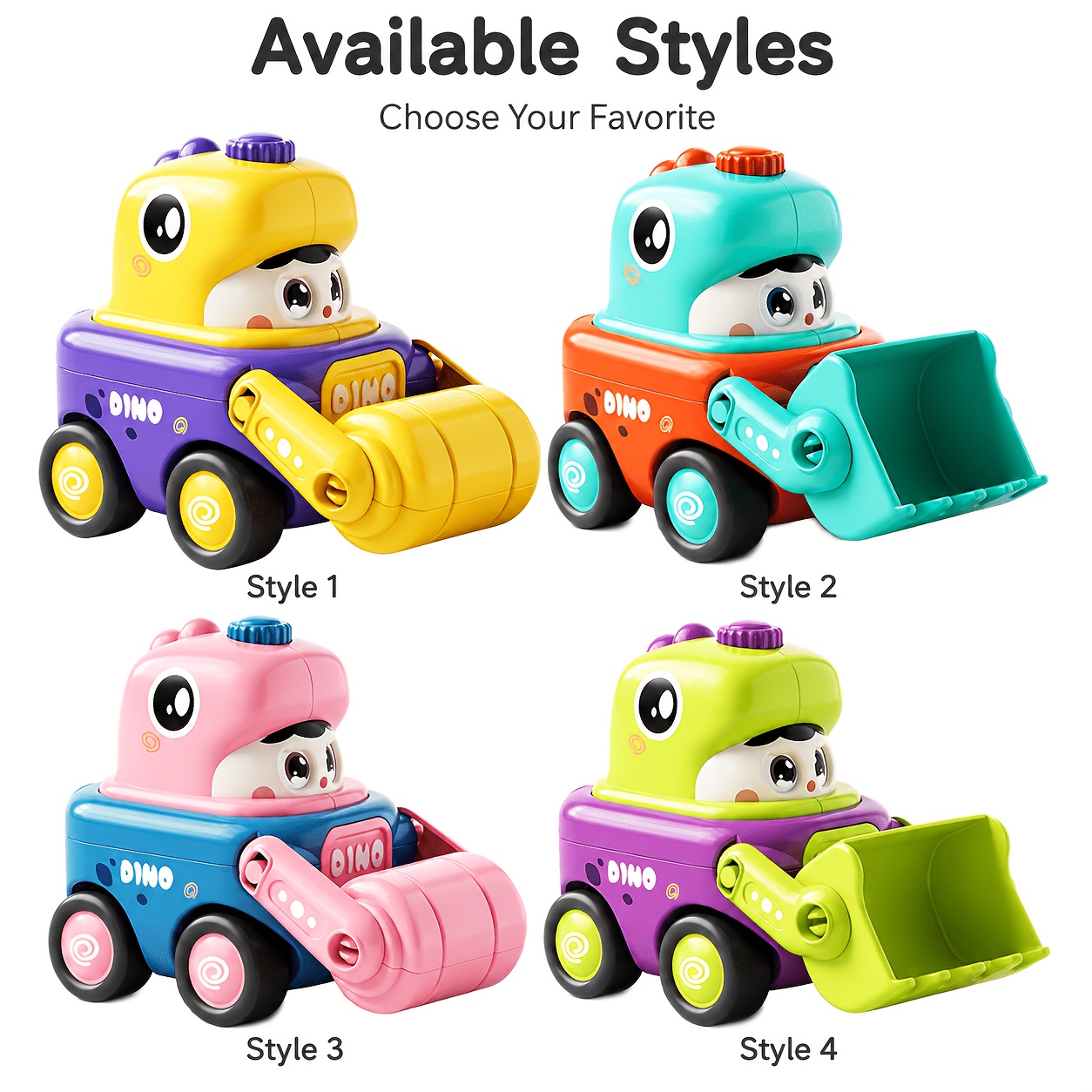 Press and Transform Sliding Dinosaur Engineering Vehicle Toy for Kids