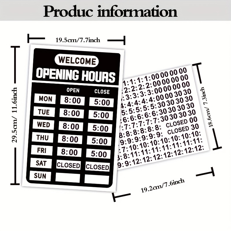 2pcs Company Shop Coffee Shop Business Hours Pvc Black