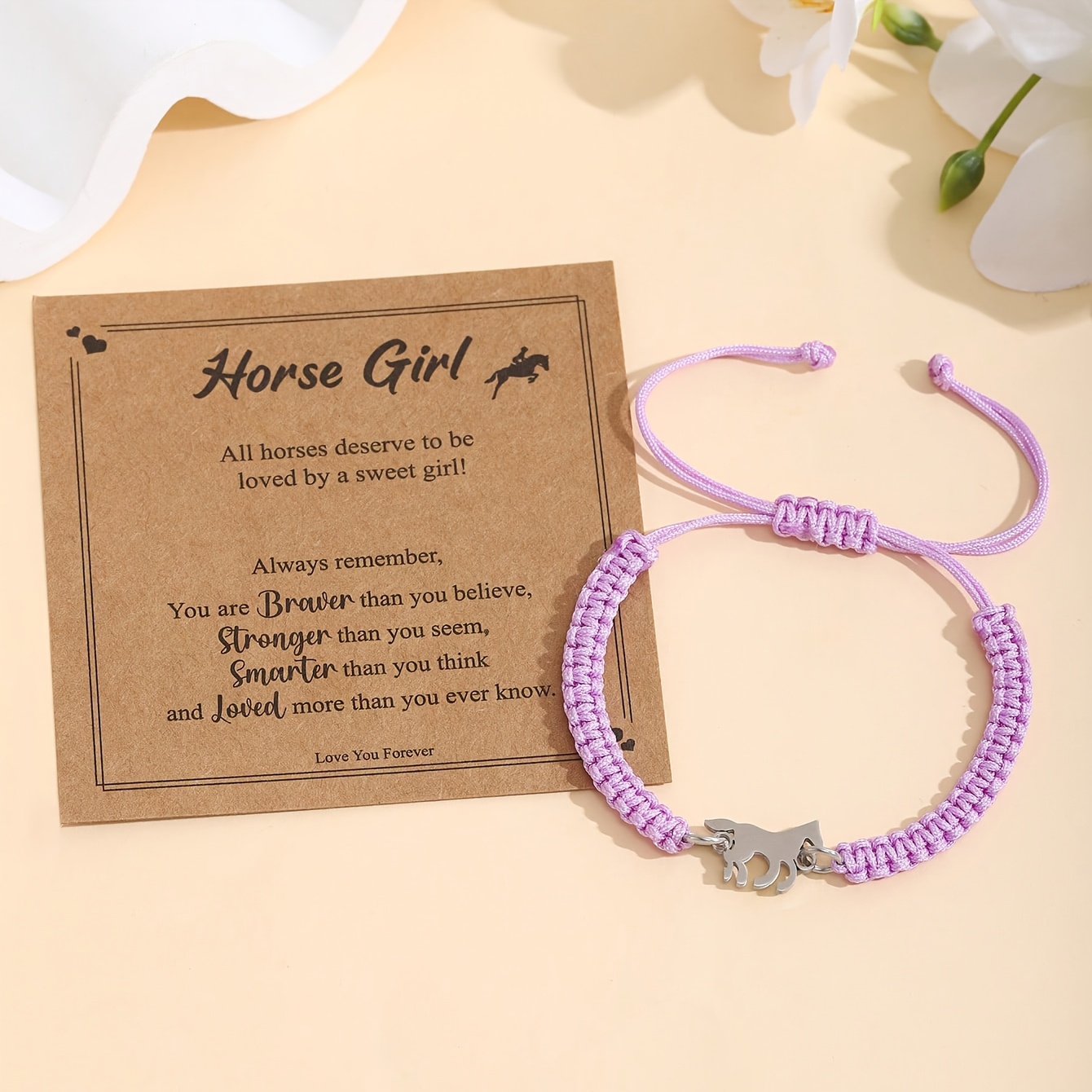 TEMU 1pc Stainless Steel Horse Bracelet For Women Adjustable Size Fashionable Charm Jewelry Nspirational Card Perfect Gift For Horse Enthusiasts