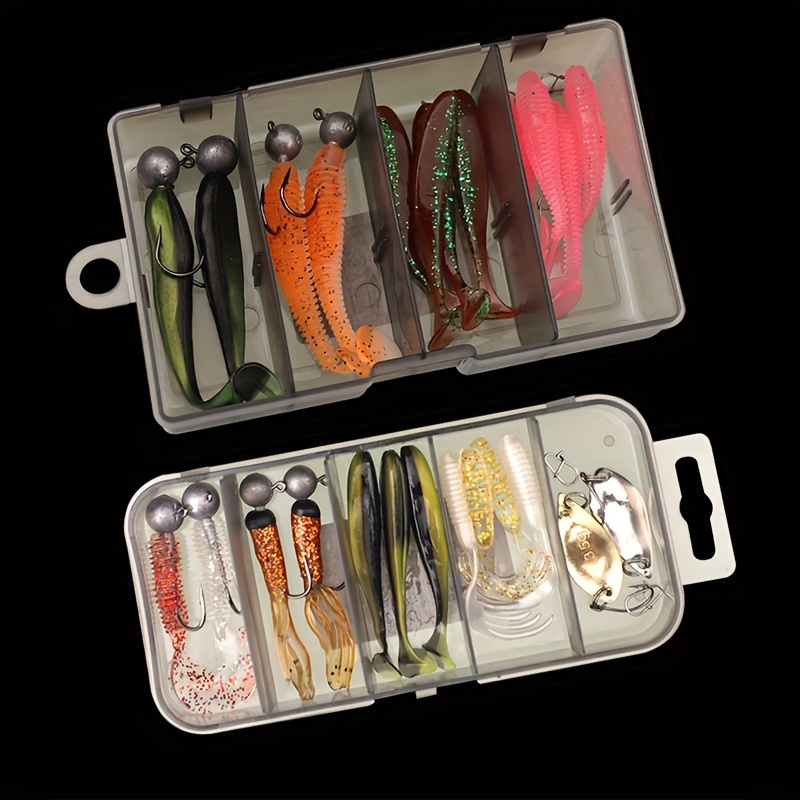 

Fishing Lure Set, Jig Head Swimbait, Paddle Tail/ Tail Soft Lure, Spoon Lure, With Tackle Box